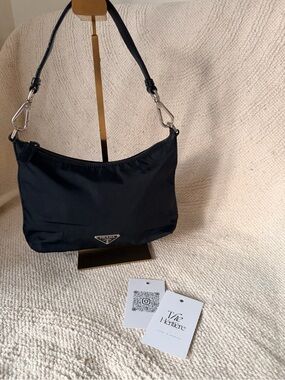 Prada Black Nylon Shoulder Bag with Silver Hardware